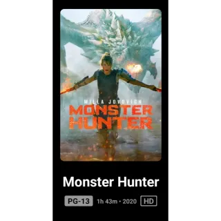 Monster Hunter Digital movie code HD Code Redeems Movies Anywhere MA, or Vudu. Port To GP, ITunes,.and Amazon