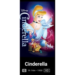 Disney 1950 Cinderella animated HD Movies Anywhere digital movie code ports to Vudu, MA, amazon, Gp