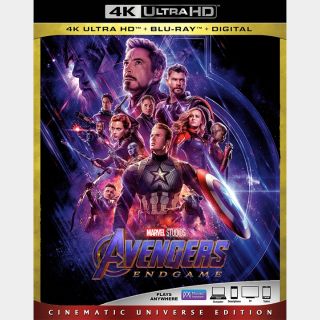 Avengers Endgame 4k iTunes digital movie code ports to Vudu, MA, amazon, Gp