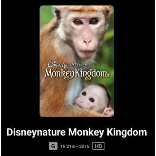 Disney's Disneynature Monkey Kingdom digital This redeems in 🇺🇸 US Movies Anywhere, ports to Gp, vudu, iTunes