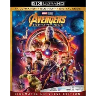 Avengers Infinity War 4k iTunes digital code ports to Vudu, MA, amazon, Gp