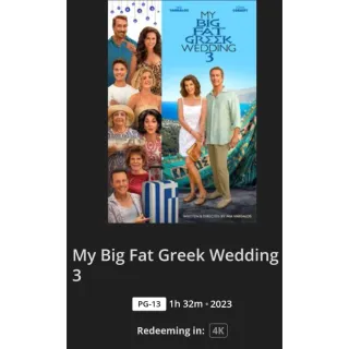 My Big Fat Greek Wedding 3 2023  l4k Digital Movie code Movies Anywhere MA, ports to vudu, iTunes, GP