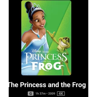 Disney Princess and the frog 4k Movies Anywhere digital movie code ports to Vudu, MA, amazon, Gp