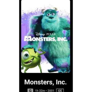 Disney monsters inc 4k Movies Anywhere digital movie code ports to Vudu, MA, amazon, Gp