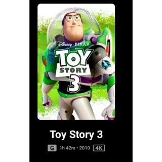 Disney Toy Story 3 4k Movies Anywhere digital movie code ports to Vudu, MA, amazon, Gp
