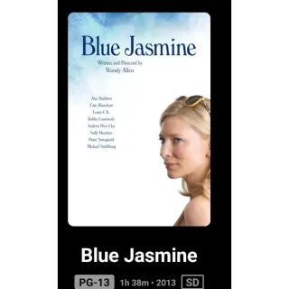 Blue Jasmine SD no pts Digital Code Vudu or ma ports.
