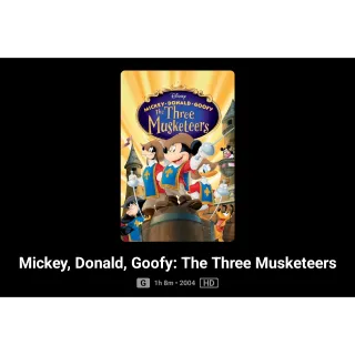 Mickey Donald Goofy The Three Musketeers Digital movie code HD Code No Points Movies Anywhere MA, or Vudu. Port To ITunes,  Gp