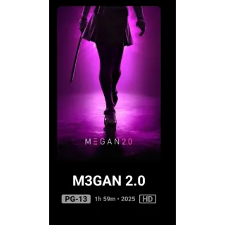 Megan 2.0 HD Movies Anywhere digital movie code ports to Vudu, MA, amazon, Gp