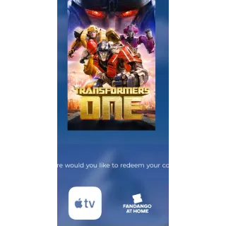Transformer one 1 Digital movie code 4k Code fandango at home, or itunes wont port
