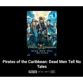 Pirates Of The Caribbean Dead Man Tells No Tales Digital movie code HD Code No Movies Anywhere MA, or Vudu. Port To ITunes,Gp