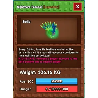 15s Nightmare Peacock 106.16kg