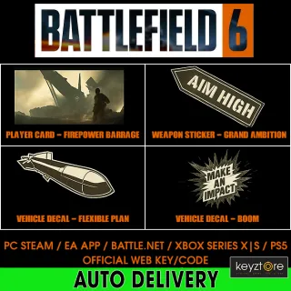 Battlefield 6 - REWARDS [ ⚡𝐈𝐍𝐒𝐓𝐀𝐍𝐓 𝐃𝐄𝐋𝐈𝐕𝐄𝐑𝐘⚡] Player Card Weapon Sticker Vehicle Decal Full set 4 codes