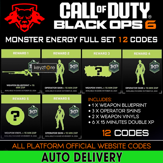 Black Ops 6 Monster Energy Full Set⚡ 12 Codes ⚡ [ 𝐈𝐍𝐒𝐓𝐀𝐍𝐓 𝐃𝐄𝐋𝐈𝐕𝐄𝐑𝐘 ] ⚡ ...