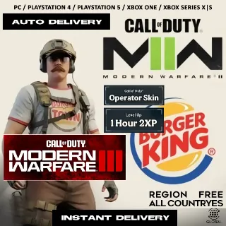 Burger King Operator Skin + 1 Hour 2XP⚡ [ 𝐈𝐍𝐒𝐓𝐀𝐍𝐓 𝐃𝐄𝐋𝐈𝐕𝐄𝐑𝐘 ]⚡ COD Modern Warfare 2 and MW3  