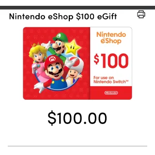 $100.00 USD Nintendo eShop