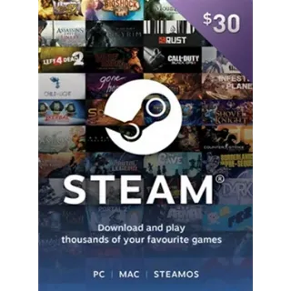 Steam Gift Card $30 (Digital Code)