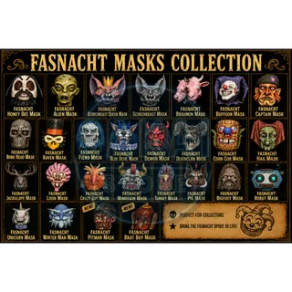 ALL NON GLOWING  UNCOMMON MASKS FASNACHT SET