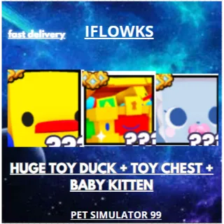 HUGE TOY DUCK + TOY CHEST + BABY KITTEN