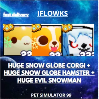 HUGE SNOW GLOBE CORGI + HUGE SNOW GLOBE HAMSTER + HUGE EVIL SNOWMAN