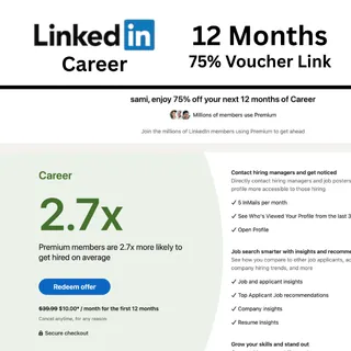 Linkedin Premium Career 12 Months { 75% Voucher Link }