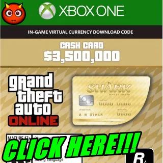 Grand Theft Auto Online: The Whale Shark Cash Card XBOX ONE GLOBAL 3 500 000 USD Key