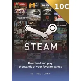 Steam Wallet Gift Card 10 EUR Steam Key EUROPE
