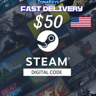 $50.00 Steam GIFT CARD ( US ) ⚡FAST DELIVERY