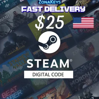 $25.00 Steam GIFT CARD ( US ) ⚡FAST DELIVERY