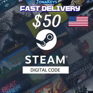 $50.00 Steam GIFT CARD ( US ) ⚡FAST DELIVERY