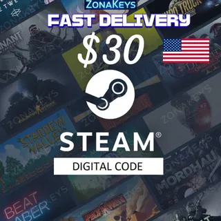 $30.00 Steam GIFT CARD ( US ) ⚡FAST DELIVERY