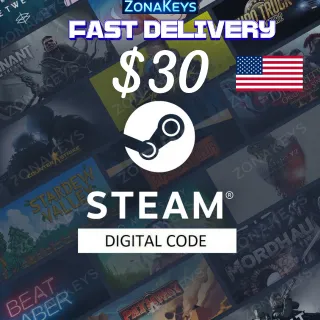 $30.00 Steam GIFT CARD ( US ) ⚡FAST DELIVERY