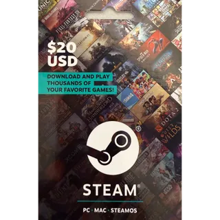 Steam Wallet $20 USD Gift Card 