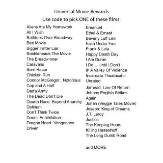Universal Rewards = Pick ONE Movie / HD / Movies Anywhere - rq1