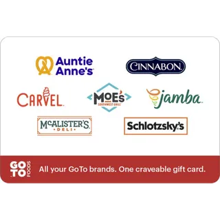 $10.00 USD CinnaBon/Jamba/McAlister's/Auntie Anne's/Carvel/Schlotzky's (GoTO BRAND FOODS)