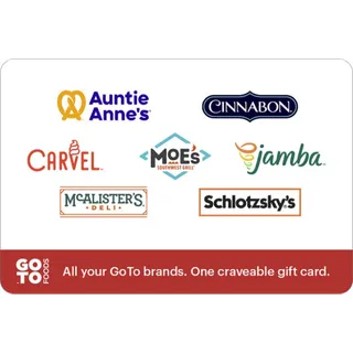 $10.00 USD CinnaBon/Jamba/McAlister's/Auntie Anne's/Carvel/Schlotzky's (GoTO BRAND FOODS)