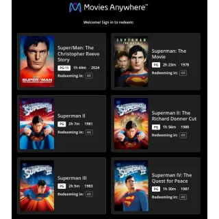 Superman 6-Film Collection 4K Movies Anywhere