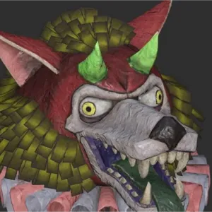 Glowing blue devil mask