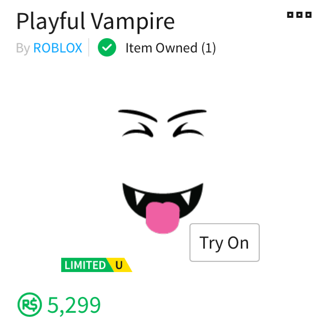 Other Playful Vamp Face Limted In Game Items Gameflip - playful vampire roblox id