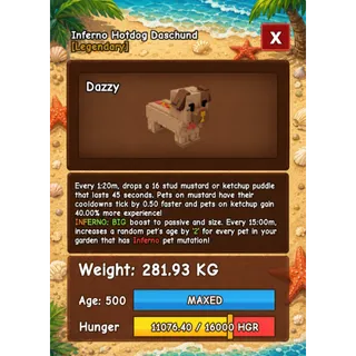 HUGE HOTDOG DASCHUND INFERNO GROW A GARDEN 