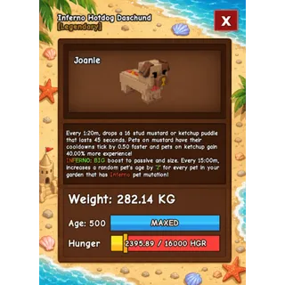 HUGE HOTDOG DASCHUND INFERNO GROW A GARDEN 