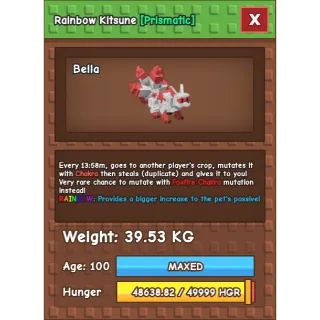 SEMI-HUGE RED KITSUNE >RAINBOW MUTATION > 39.53 KG AGE 100 > GROW A GARDEN