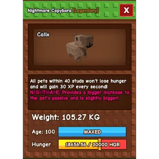 NIGHTMARE COLOSSAL CAPYBARA > 105.27 KG AGE 100 > GROW A GARDEN