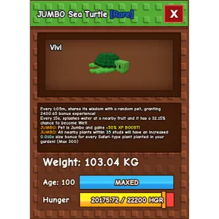 JUMBO COLOSSAL SEA TURTLE > 100KG+ > 1:05 MINS CD > GROW A GARDEN 