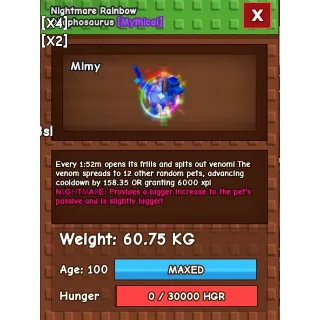 NIGHTMARE HUGE RAINBOW-HATCHED DILOPHOSAURUS / RBH DILO > 60.75KG AGE 100 > 1:52 MINS CD > 1 MIN CD WITH TOY