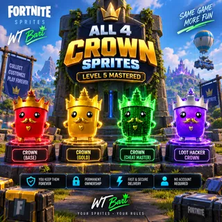 Fortnite ALL 4 CROWN SPRITES | LEVEL 5 MASTERED | BASE + GOLD + CHEAT + LOOT | KEEP ALL 4