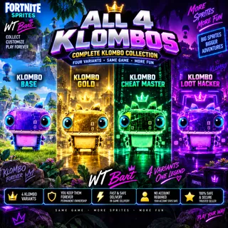 Fortnite ALL 4 KLOMBO SPRITES | BASE + GOLD + CHEAT MASTER + LOOT HACKER | KEEP ALL 4