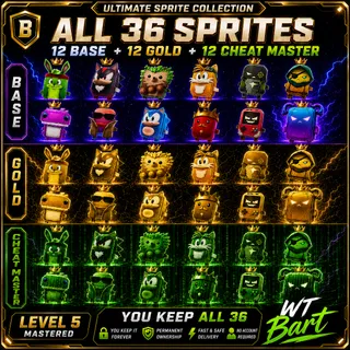 Fortnite ALL 36 SPRITES | 12 BASE + 12 GOLD + 12 CHEAT MASTER | LEVEL 5 | YOU KEEP ALL