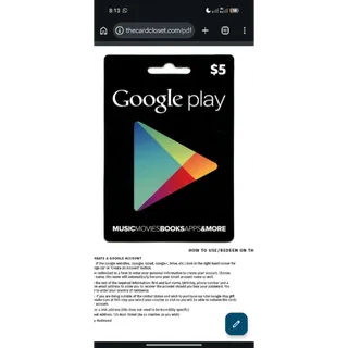 $5.00 USD Google Play