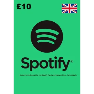 £10.00 Spotify UK United Kingdom Gift Card Voucher GBP
