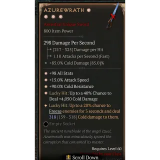 ✨DIABLO 4💥S6💥4ga Azurewrath💥max aspect💥inst.deliver